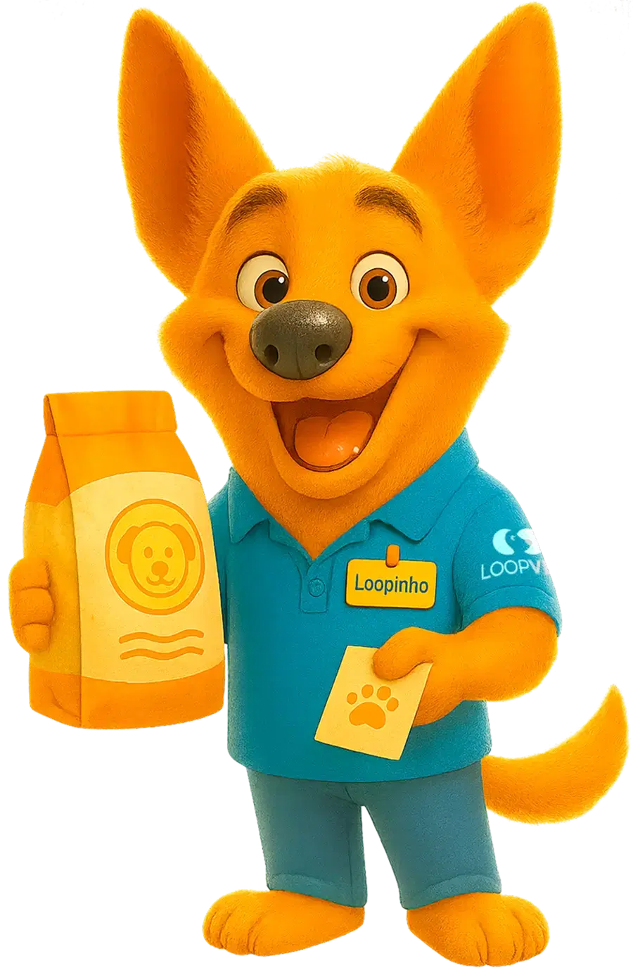 O mascote do sistema Loopvet vestido de veterinário.